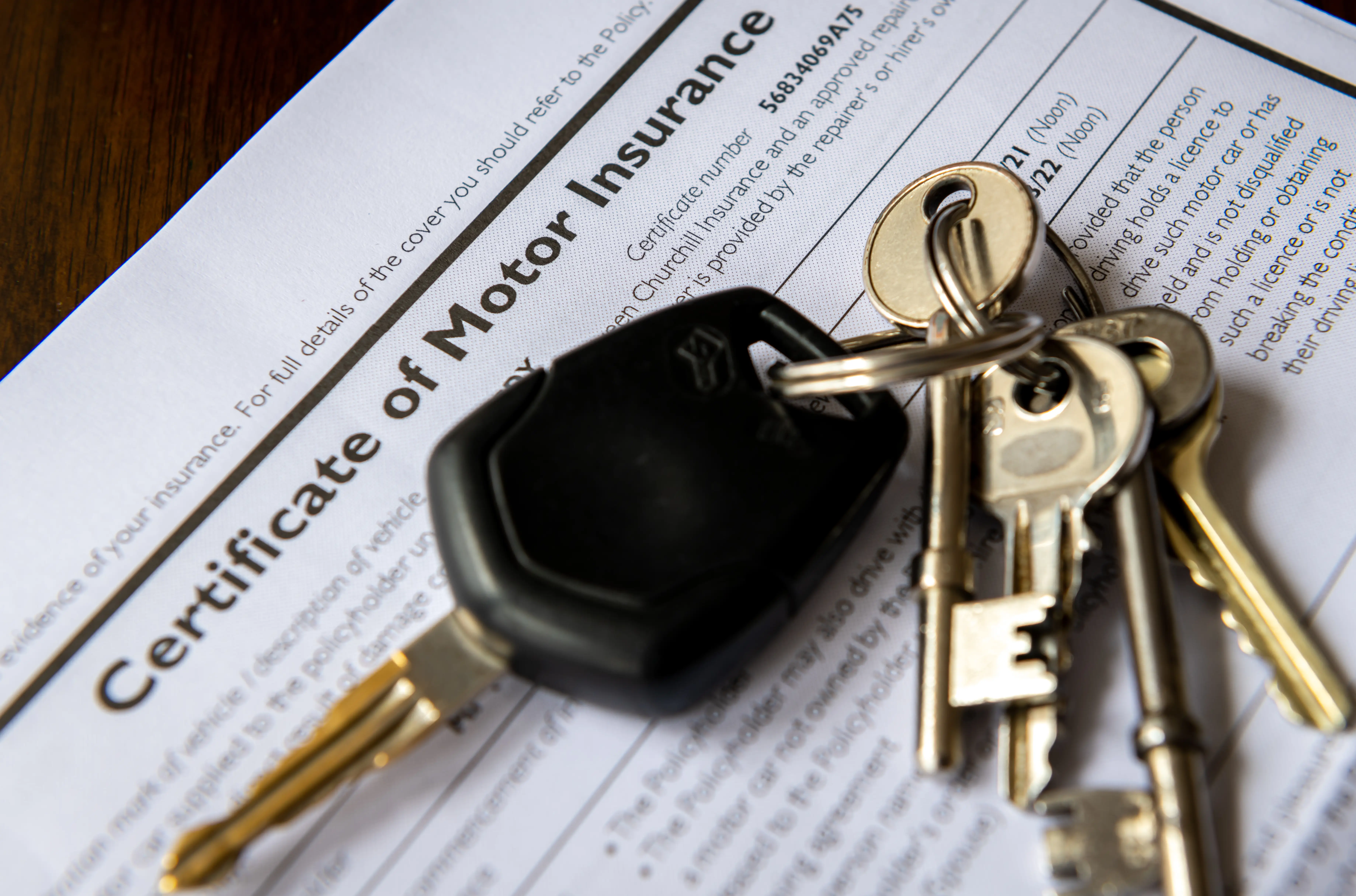 London. UK. 10.07.2021. A Certificate of Motor Insurance. A legal requirement for vehicle owners.